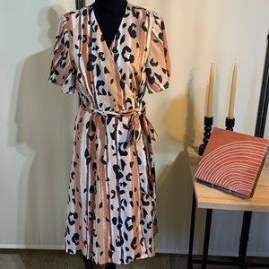 NWT Anthropologie Hutch Striped Leopard Midi Dress Women's Size Large
